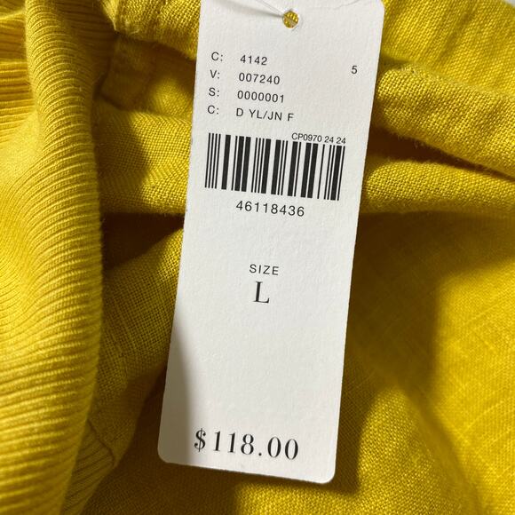 Anthropologie Wide‎ Leg Linen Cropped Pants Women L Yellow Pom Pom Trim Pull On - Picture 7 of 12